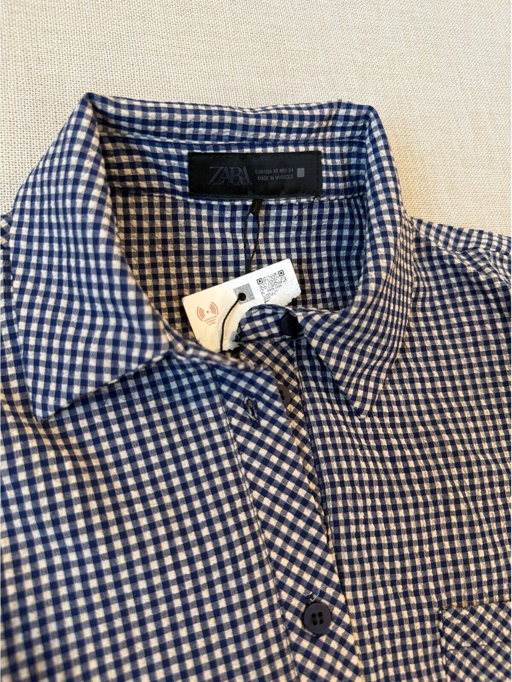 NWT ZARA GINGHAM BALLOON SHIRT - Size Extra Small - Picture 2 of 8